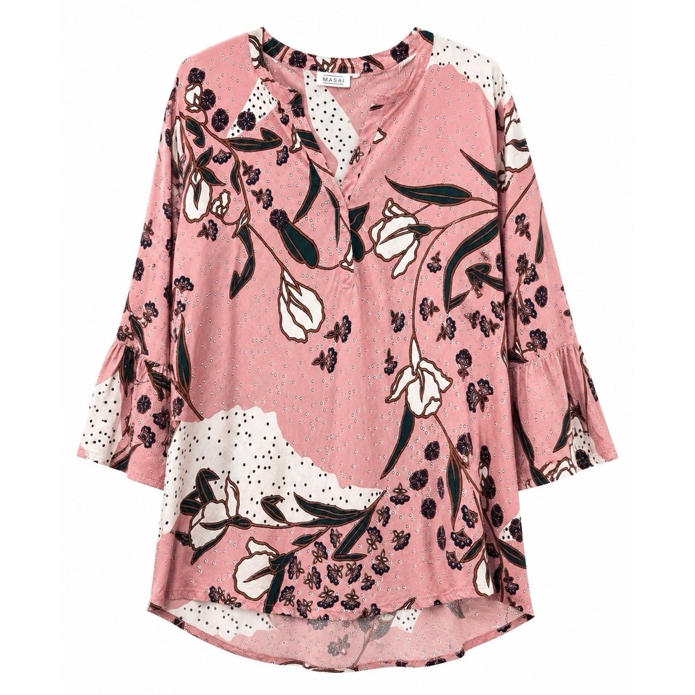 Masai Darcy Tunic Top S Pink Floral‎ Boho Scandinavian Lagenlook Relaxed Fit